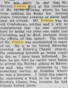 Death of Bryant Fowler Gaffney Ledger 28 Aug 1906